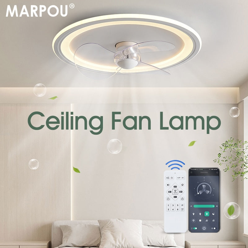 MARPOU ceiling fan with lighting remote control and APP control Lamp modern ceiling fans with led light For Bedroom Living room