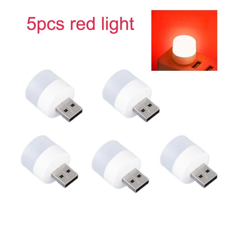 5pcs Mini USB Plug Lamp 5V Super Bright Eye Protection Book Light Computer Mobile Power Charging USB Small Round LED Night Light