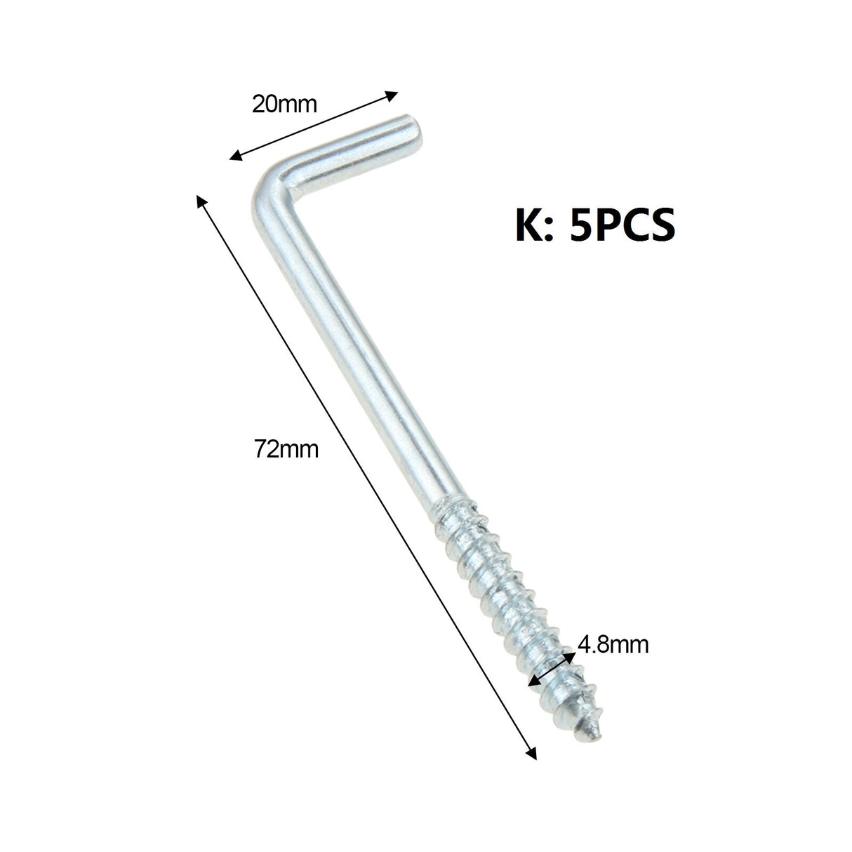 2/5/10/20pcs Square Bend Hook L Cup Hanger Screw-in Wall Picture Photo Frame Lamp Light Eyescrew 20-100mm 14-Sizes Zinc-Plated