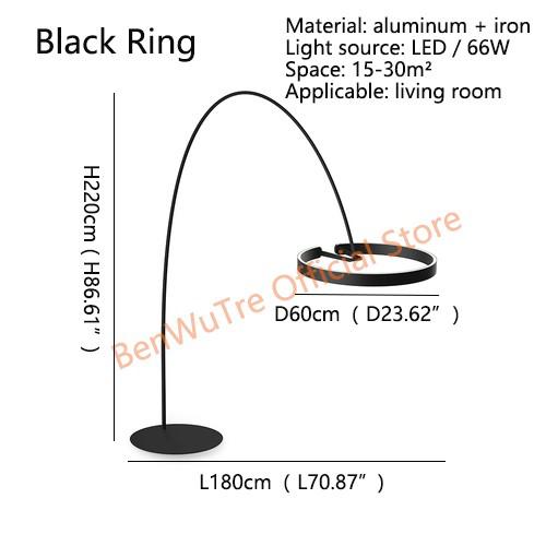 LED Floor Light Round Rings Style Modern Creative Living Room Fishing Floor Lamp Bedroom Bedside Lobby Vertical Lighting Fixture