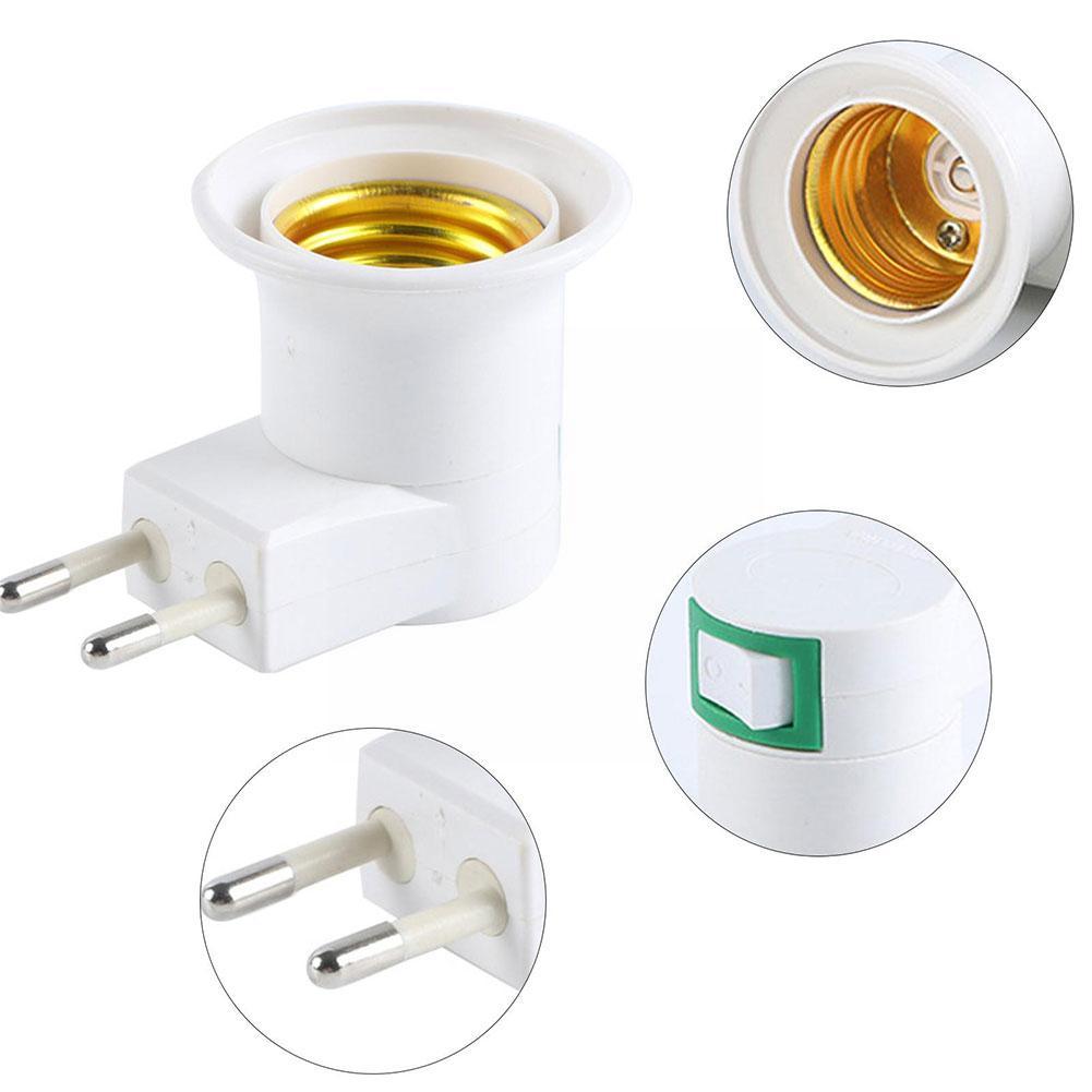 Practical White E27 Led Light Socket To Eu Plug Holder Adapter Converter On/off For Bulb Lamp Holder H1t5