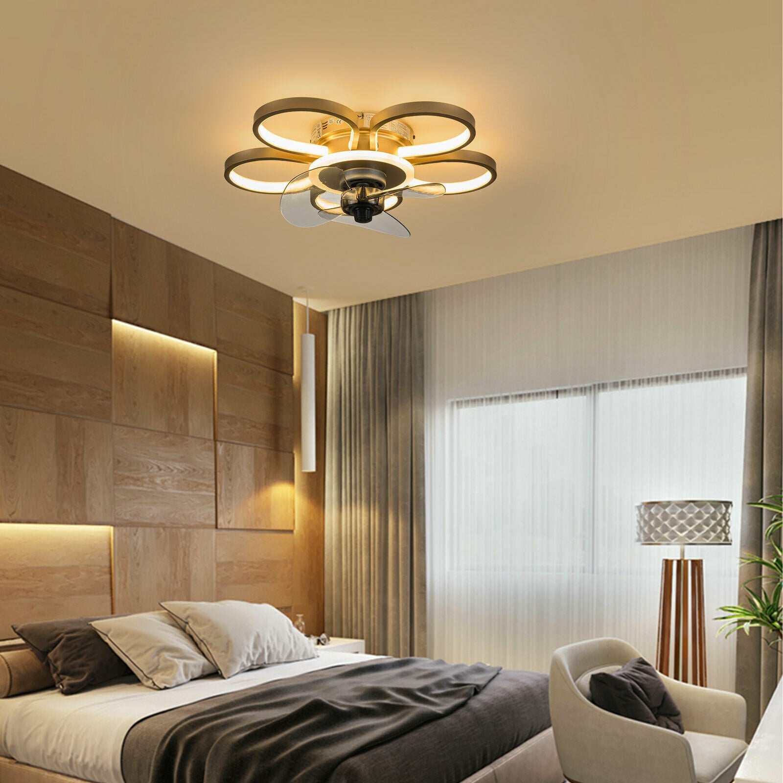 20 Inch Bladeless Ceiling Fan with Light and Remote Control 3 Light Color 3 Wind Speed Timing Silent Gold Enclosed Ceiling Fan