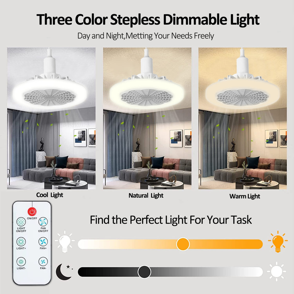 Ceiling Fan With Lights and Remote Control E27 Converter Base Dual-Purpose LED Fan Lamp Smart Silent Ceiling Fans For Bedroom