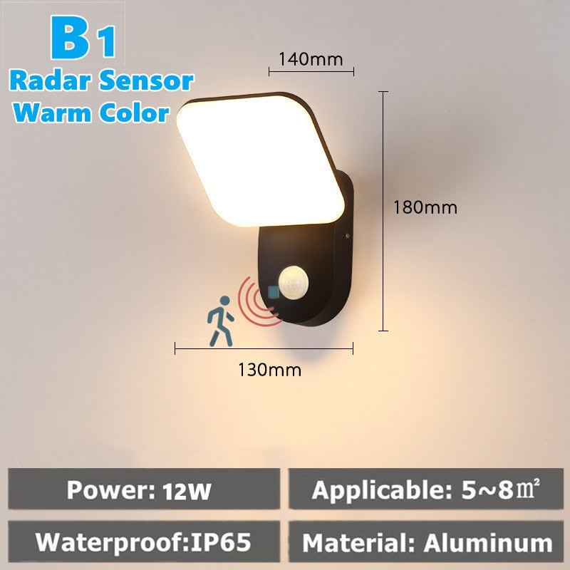 LED Wall Light IP65 Waterproof Outdoor Garden Fence Entrance Porch Exterior Wall Corridor Balcony Lighting With Motion Sensor
