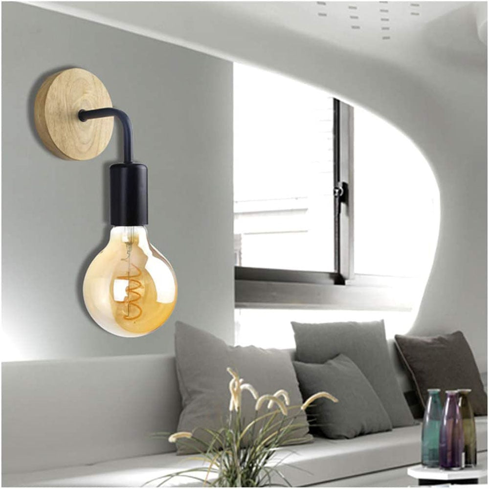 Vintage Black White Wall Lamp Wood E27 Wall Light Sconce Retro Indoor Lighting Bedroom Living Room Kitchen Home Wall Lamps Fixtu