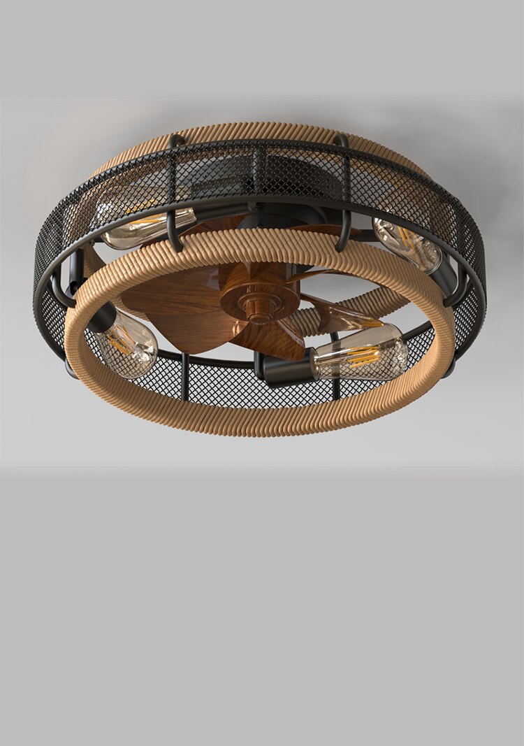 Strong Wind Ceiling Fan Lamp Nordic Restaurant American Style Retro Low Floor Ceiling Mounted Electric Fan Fan With Lamp