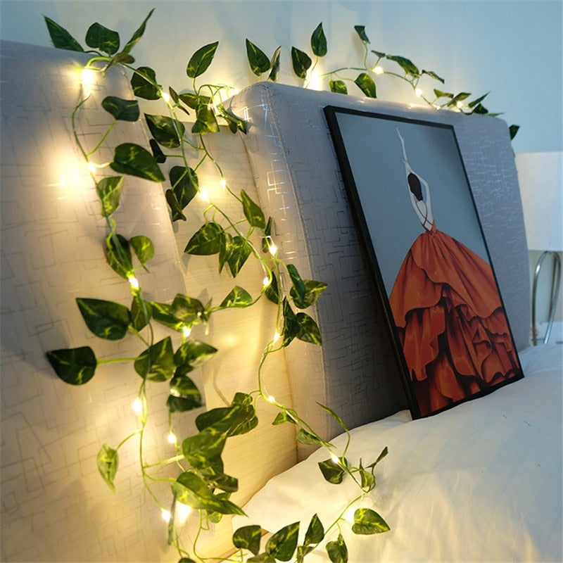 Flower Green Leaf String Lights Artificial Vine Fairy Lights Battery Powered Christmas Tree Garland Light for Wedding Home Decor