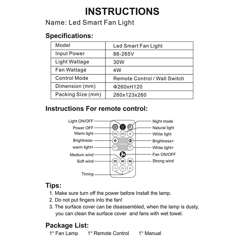 2in1 Smart Ceiling Fan E27 Light Head 30W Lighting Fan With Remote Control LED Electric Fan