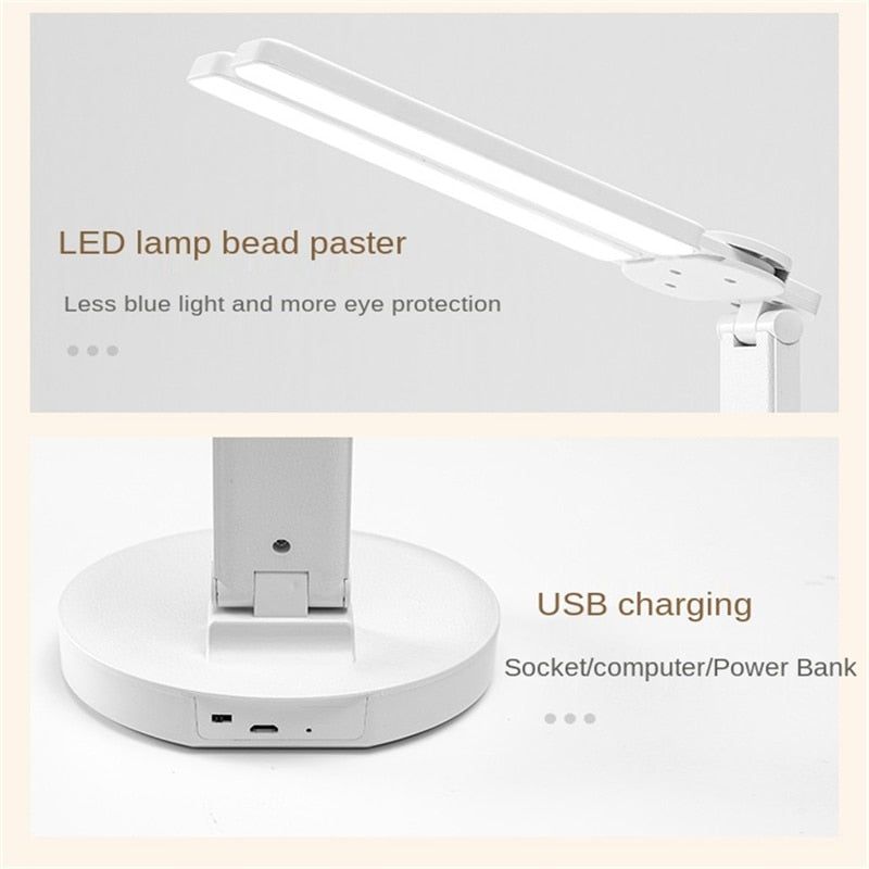 LED Energy Saving USB Double Lamp Cap Foldable Reading Lamp for Children's Mobile Phone Bracket Desk Study Light Bedroom Table