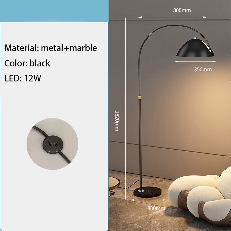 Marble Base LED Floor Lamp Gold Black Metal Living Room Bedside Floor Light Minimalist Modern Style