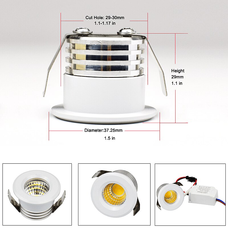 LED Mini Downlight Dimmable Recessed 3W COB Ceiling Light AC85-265V For Ceiling Cabinet Display Loft Decoration
