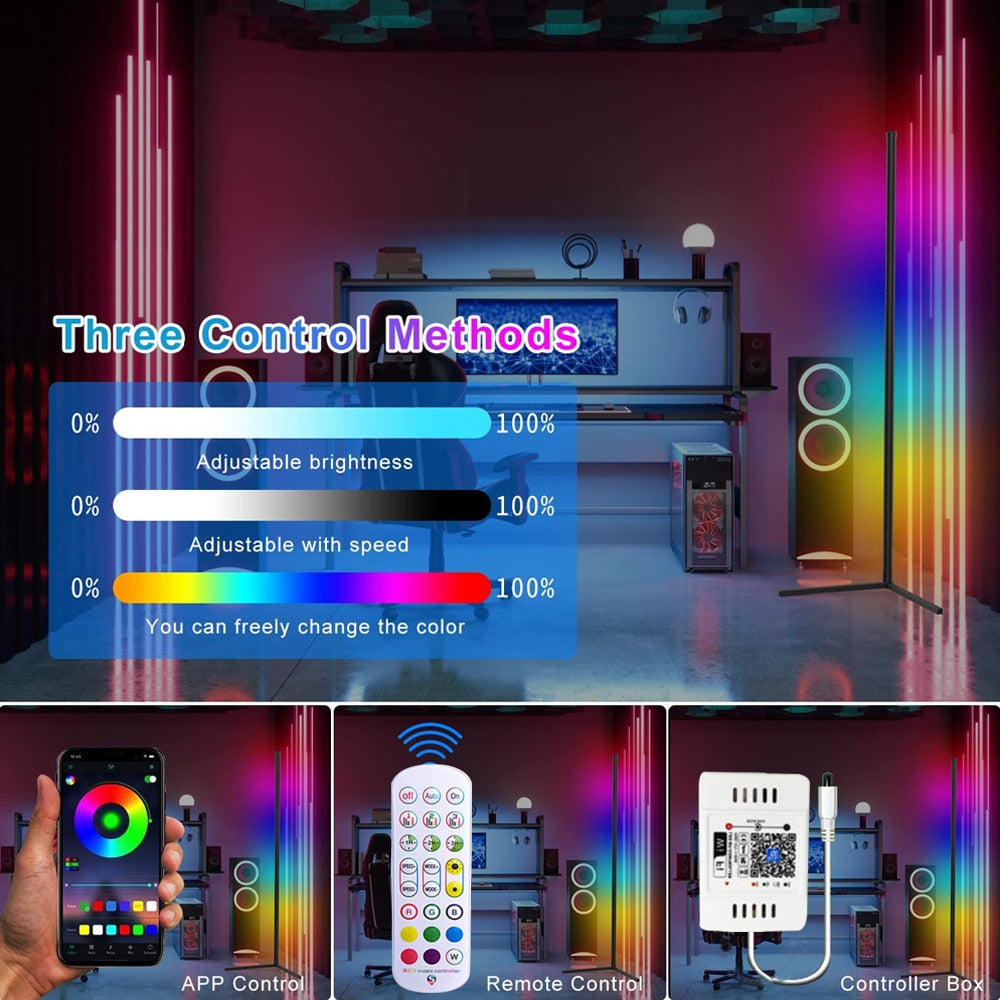 RGB LED Floor Lamp Bedroom Bedside Decoration Corner Floor Lamp WIFI Bluetooth App and Remote Control Indoor Atmosphere Lamp