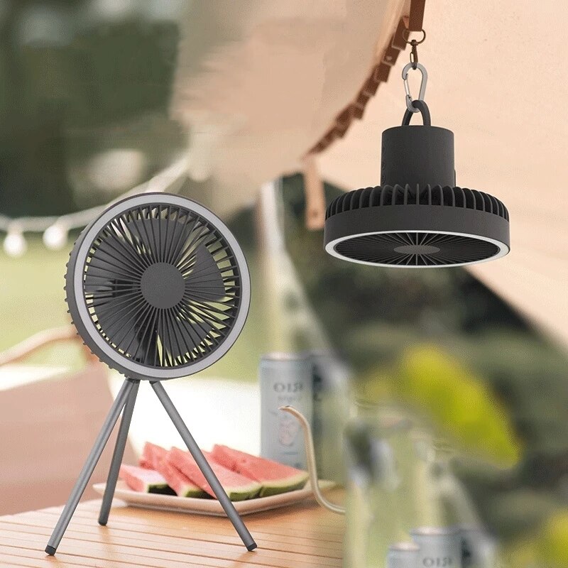 USB Tripod Floor Camping Fan With Power Bank LED Light Rechargeable Desktop Portable Circulator Wireless Ceiling Electric Fan