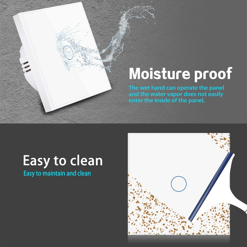 EU Touch Switch Sensor Switches No Neutral Wire Required LED Crystal Glass Panel Wall Lamp Light Switch 1/2/3 Gang AC100-240V