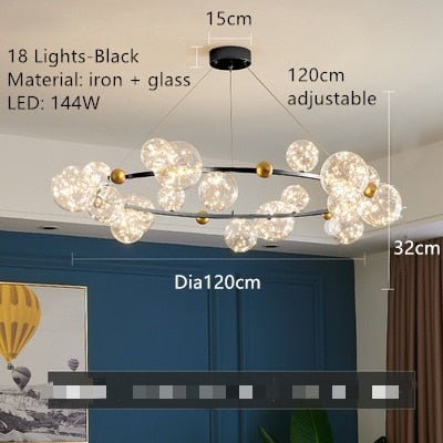Creative Romantic Style Star Bright LED Modern Chandelier Hanging Lamp Round Black/Golden Transparent Glass Ball Pendant Light