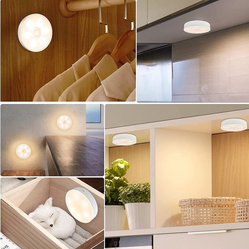 LED Motion Sensor Night Light Rechargeable Night Lamp Wireless Kitchen Bedroom Closet Light Wall-Mounted Body Induction Lamp
