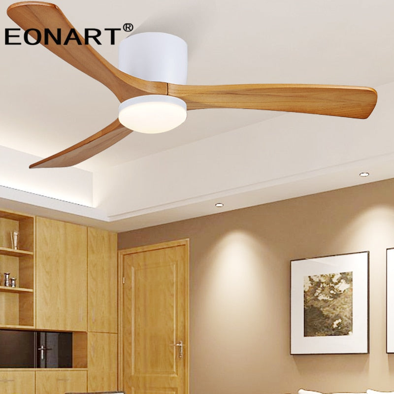 48Inch Low Floor Wooden Led Dc Ceiling Fan With Lamp Remote Control Modern Indoor Solid Wood White Ceiling Fans Without lmap