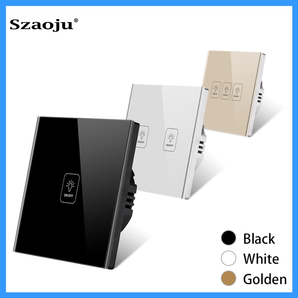 Szaoju Touch Switch EU Standard White Crystal Glass Panel Light Switch AC110-220V Switch 1/2/3 Gang 1 Way Wall Lamp TOUCH SWITCH