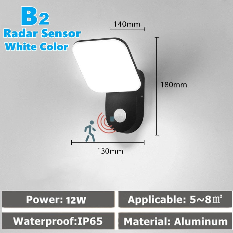 LED Wall Light IP65 Waterproof Outdoor Garden Fence Entrance Porch Exterior Wall Corridor Balcony Lighting With Motion Sensor