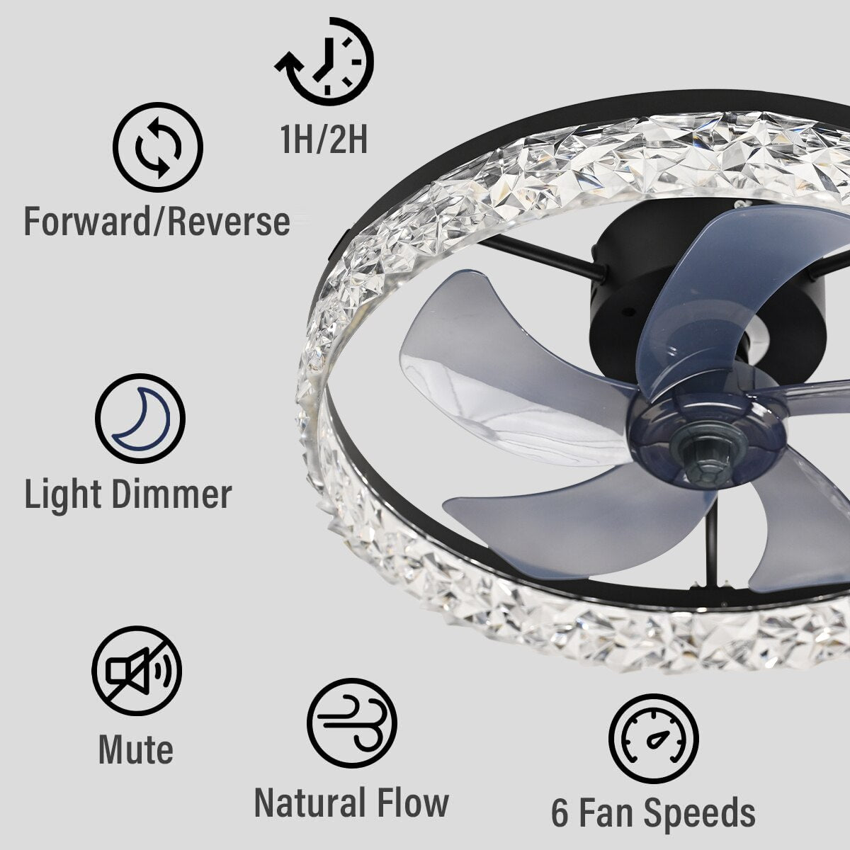 Ceiling Fan Light Remote Acrylic Ceiling Lamps Ceiling Fan with Led Lights Adjustable Wind Speed LED Dimming Crystal Decor