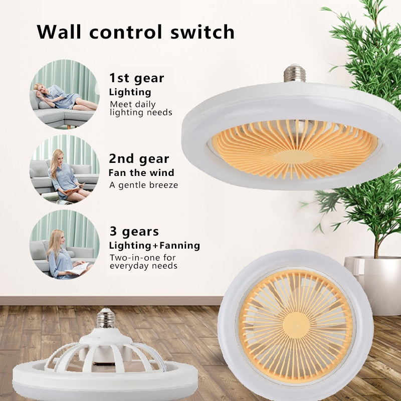 2in1 Smart Ceiling Fan E27 Light Head 30W Lighting Fan With Remote Control LED Electric Fan