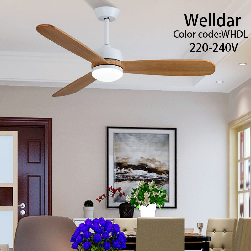 52 Inch Led Ceiling Fan Light Roof Home Fans Modern Indoor Decorate Wooden Blade Dc Ceiling Fan With Remote Control Ventilador