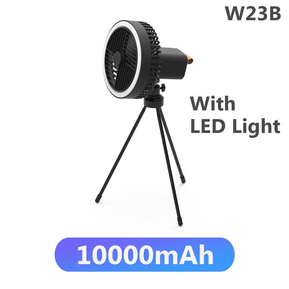 Multifunction Portable Electric Camping Fan Rechargeable Desktop Tripod Stand Cooling Ceiling Fan with LED Outdoor Dropshipping