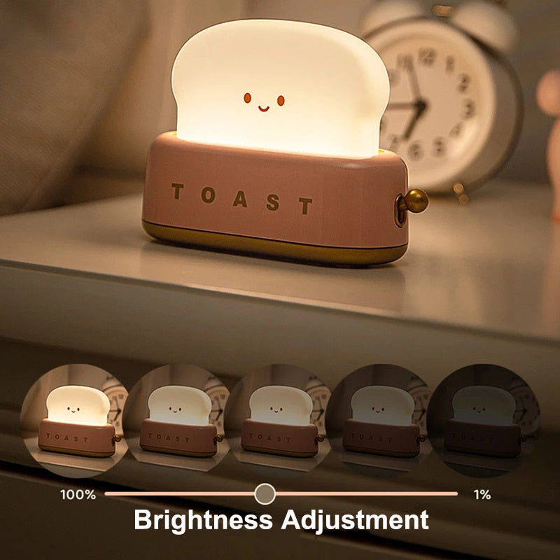 LED Bread Maker Night Light Toast Lamp USB Charging Dimming Table Lamps Children Timing Sleeping Fun Switch Mood Lights