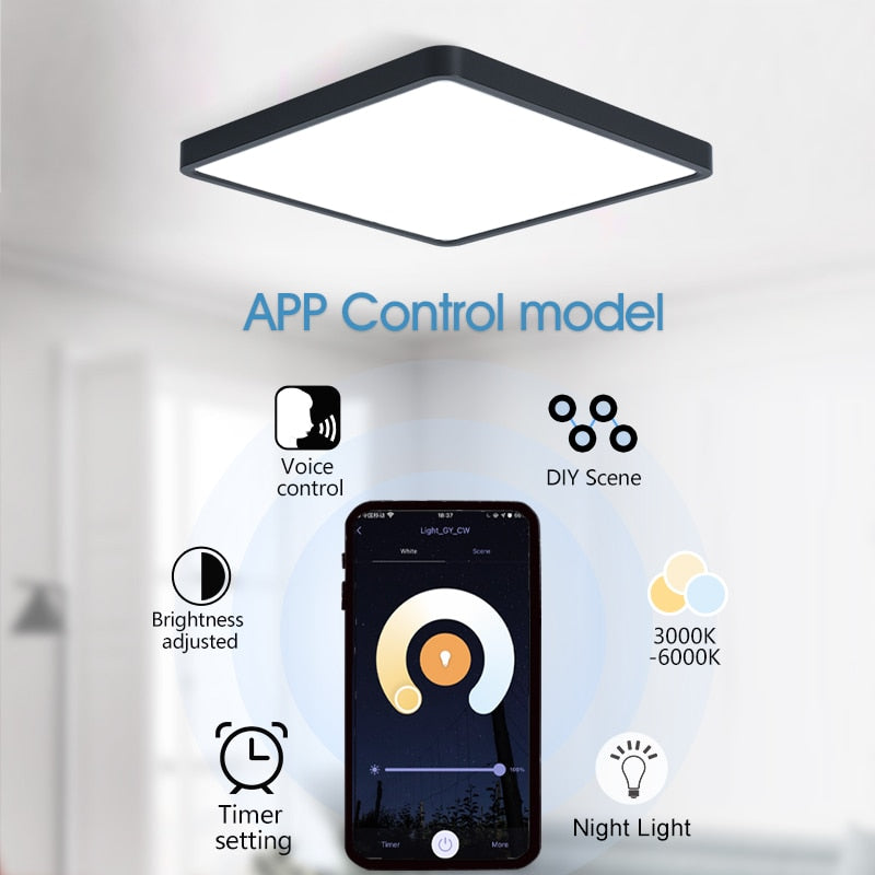 Tuya Smart LED Ceiling Lamp Wood Grain App Voice Control Alexa/Google Remote Control Square Ceiling Lights Living Room