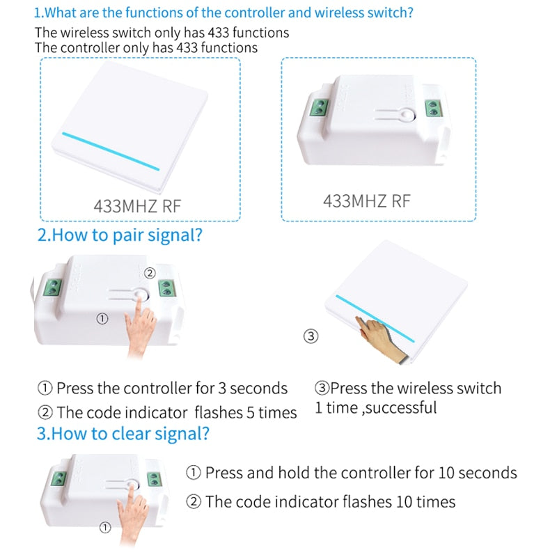 AXUS RF 433Mhz Switch Wireless Wall Switch 86 Wall Panel Transmitter Safety Switch AC 110V 220V Relay Interruptor for Light Lamp