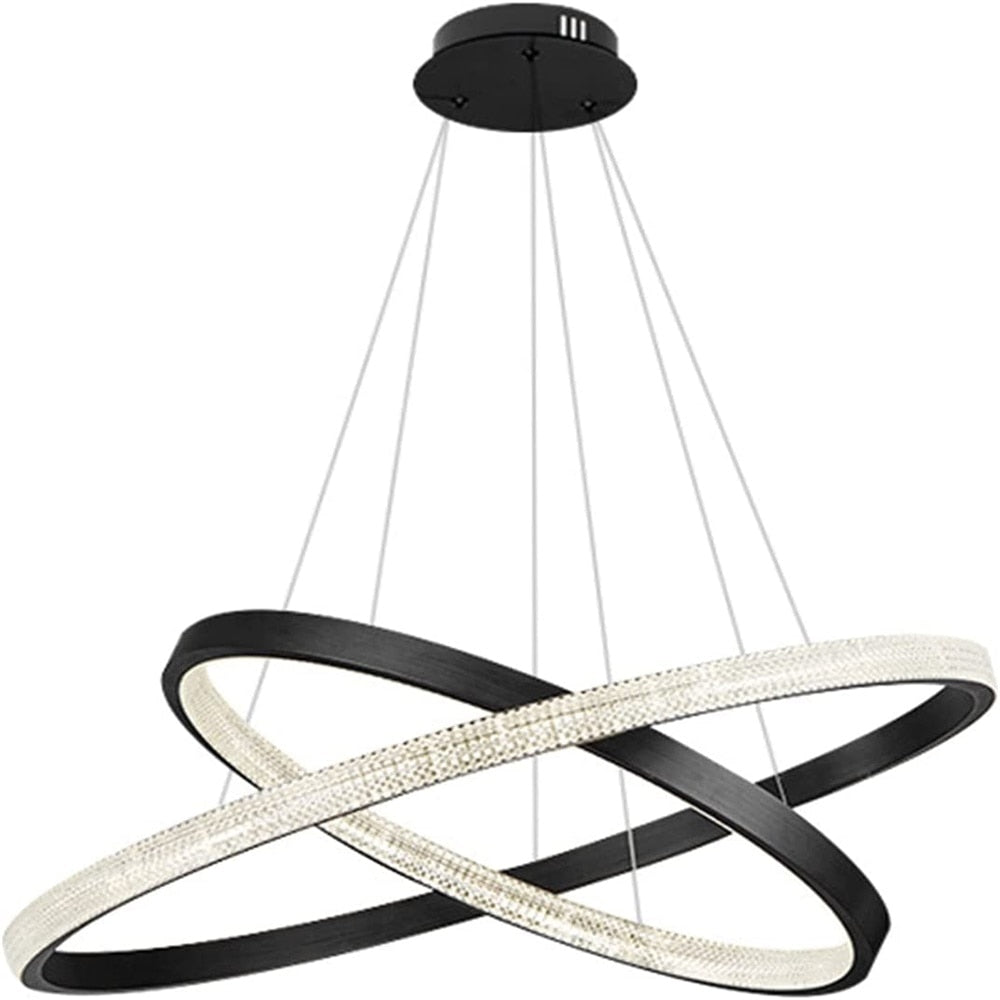 Modern 2 LED Circular Rings Crystal Pendent Light 3000K Single Color for Living Room