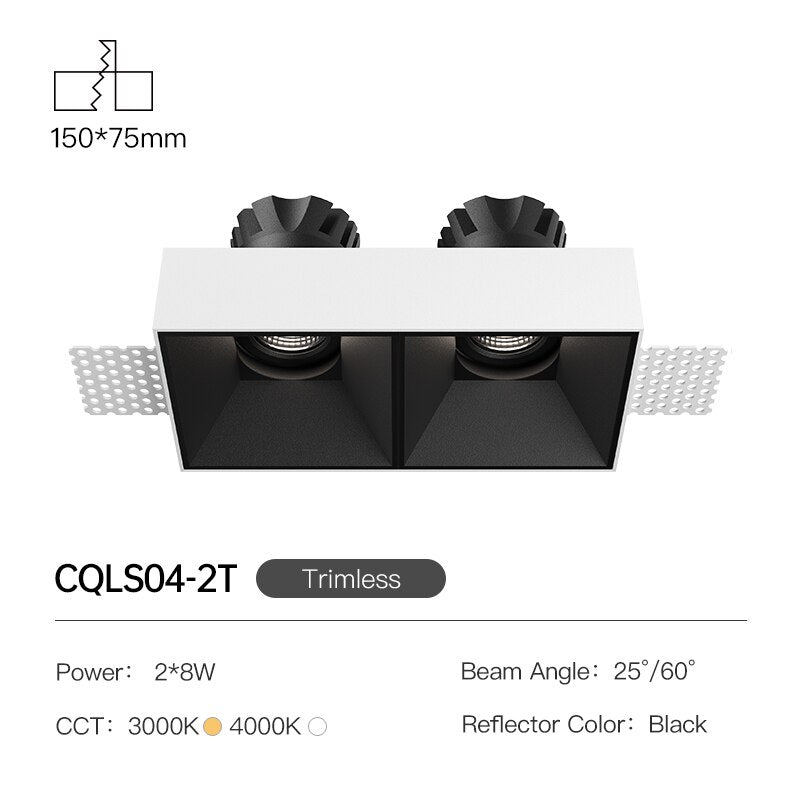 Square Recessed Downlight 16W Anti-glare High CRI Ceiling Spot Light Home Indoor Lighting Fixture