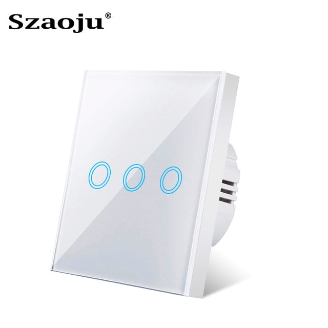 EU Touch Switch Sensor Switches No Neutral Wire Required LED Crystal Glass Panel Wall Lamp Light Switch 1/2/3 Gang AC100-240V