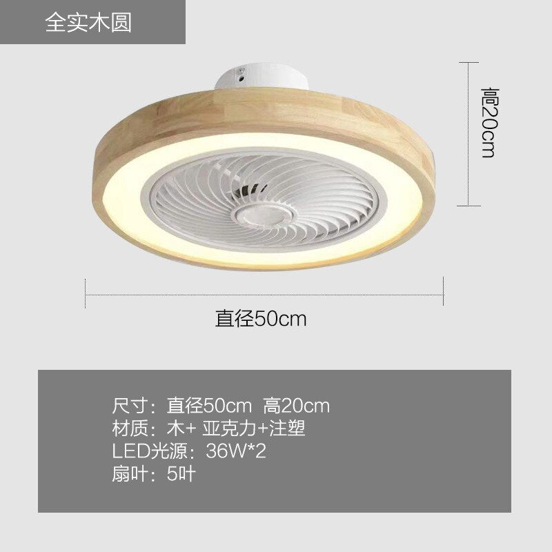 Intelligent ceiling fan with light, used for kitchen, dining room and bedroom decoration, 50cm silent invisible fan