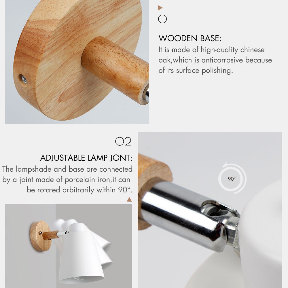 wooden wall lights bedside wall lamp wall sconce modern wall light for bedroom Nordic macaroon 6 color steering head E27 85-285V