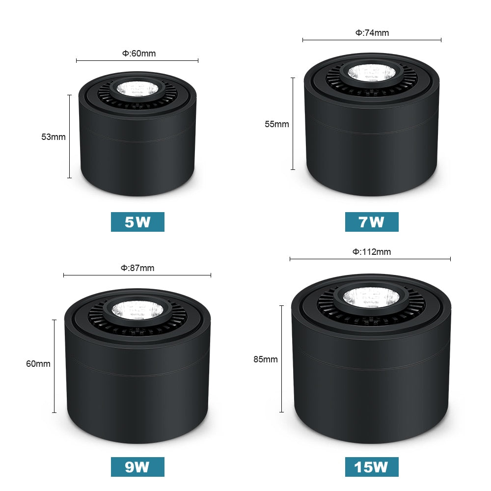 Angle Adjustable Dimmable Surface Mounted Downlight Ceiling Lamp 5W 7W 9W 15W LED COB Spot Light AC110/220V Ceiling Light