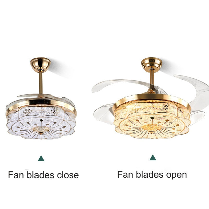 New American Restaurant Ceiling Fan Lamp Rural Retro European Style Leaf Living Room Fan Lamp Crystal Led Luxury Gold Fans