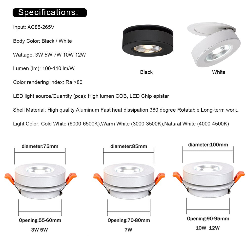 Dimmable Slim Ceiling Lamp ceiling light LED Foldable 360 recessed surface mounted spotlight for Hallway Gallery Display Living