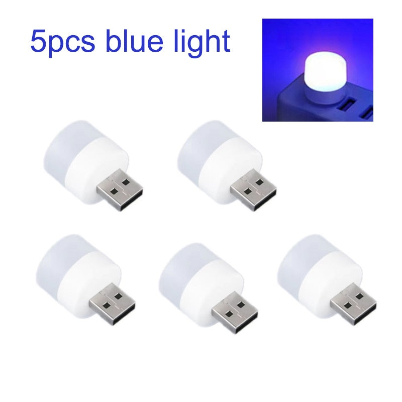 5pcs Mini USB Plug Lamp 5V Super Bright Eye Protection Book Light Computer Mobile Power Charging USB Small Round LED Night Light