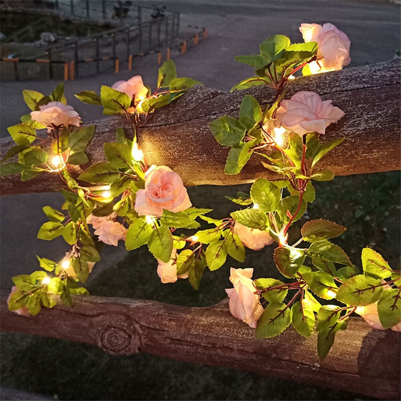 Flower Green Leaf String Lights Artificial Vine Fairy Lights Battery Powered Christmas Tree Garland Light for Wedding Home Decor