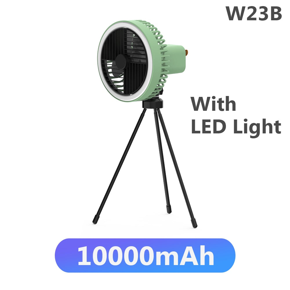 Multifunction Portable Electric Camping Fan Rechargeable Desktop Tripod Stand Cooling Ceiling Fan with LED Outdoor Dropshipping