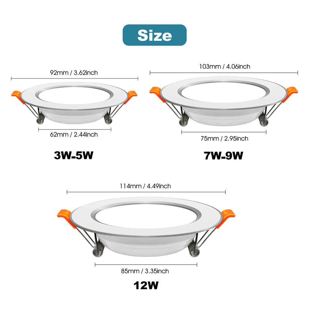 LED Downlight 3W 5W 7W 9W 12W Recessed Round LED Ceiling Lamp AC 220V 230V 240V Spot light Indoor Lighting Warm White Cold White