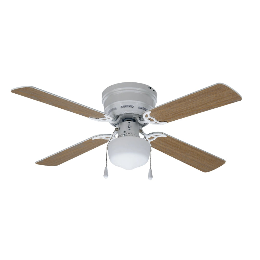 42" Hugger Metal Indoor Ceiling Fan with Light, White, 4 Blades, LED Bulb, Reverse Airflow