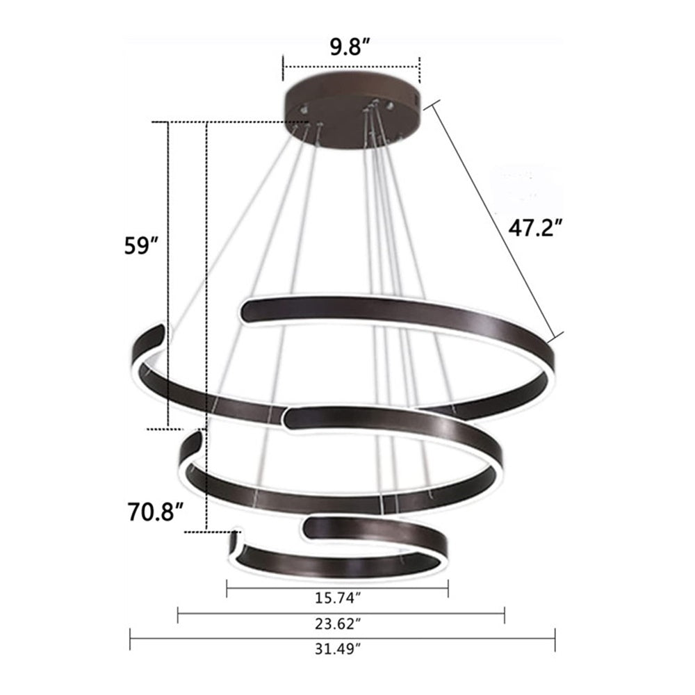 Modern 3 LED Circular Rings Pendent Light with Remote Control for Living Room