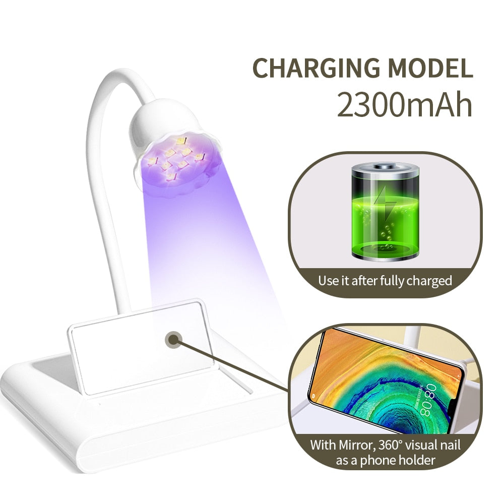 Mini Nail LED Lamp 24W Nail Dryer False Nail Manicure Polish Glue Fast Drying UV Light Nail Lamp 360° Bendable Table Lamp Design