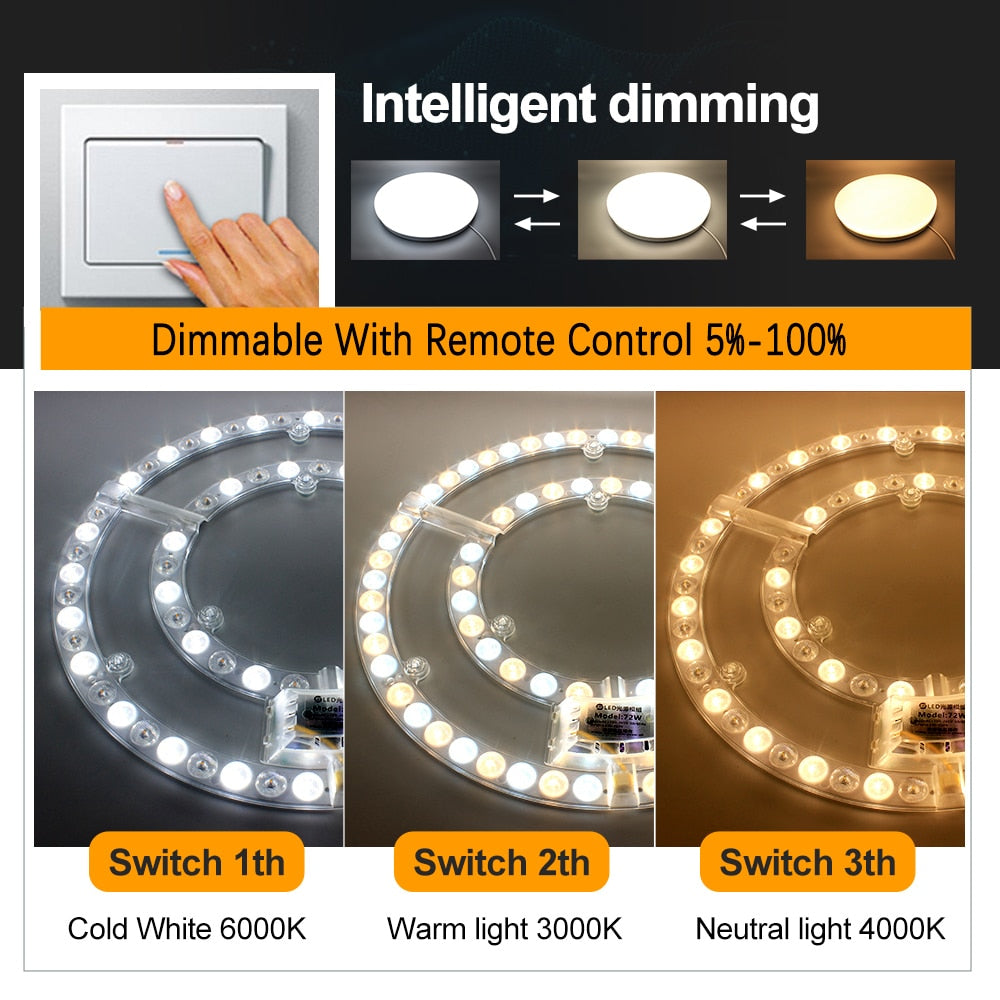 Led Panel Board Round Led Module Ceiling Lights Dimmable Panel 220V replacement Led For circle Lamp Ceiling Fan light magnet fix