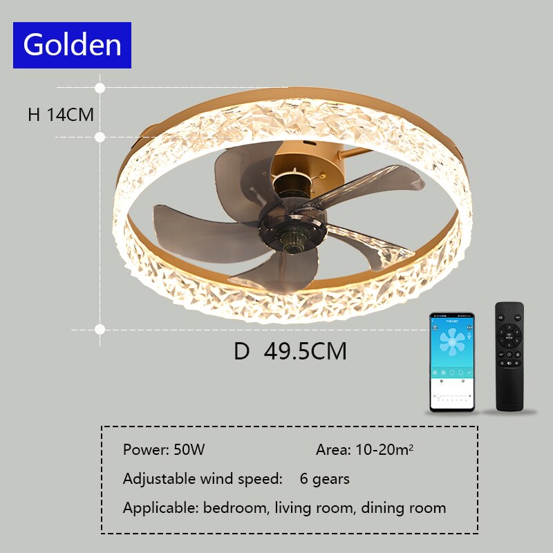 Ceiling Fan Light Remote Acrylic Ceiling Lamps Ceiling Fan with Led Lights Adjustable Wind Speed LED Dimming Crystal Decor