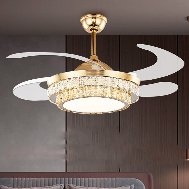 42" Gold Luxury Crystal Ceiling Fans With Light Decorative DC 110V 220V Fan Lamp Remote Control Hanging Crystal Lighting