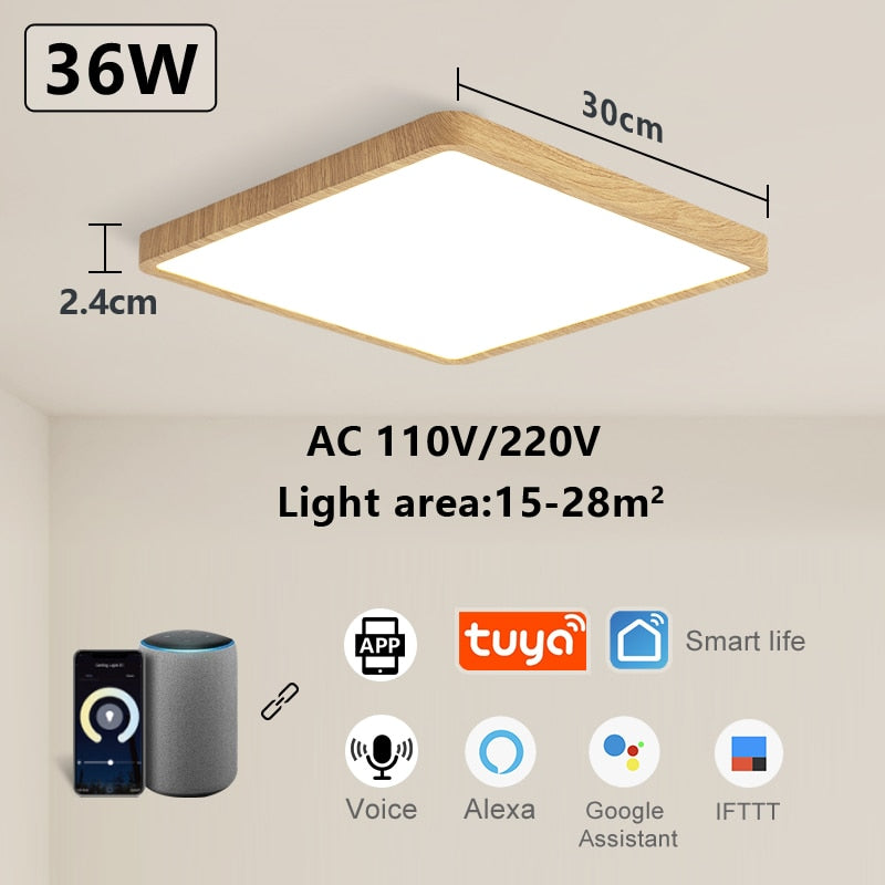 Tuya Smart LED Ceiling Lamp Wood Grain App Voice Control Alexa/Google Remote Control Square Ceiling Lights Living Room