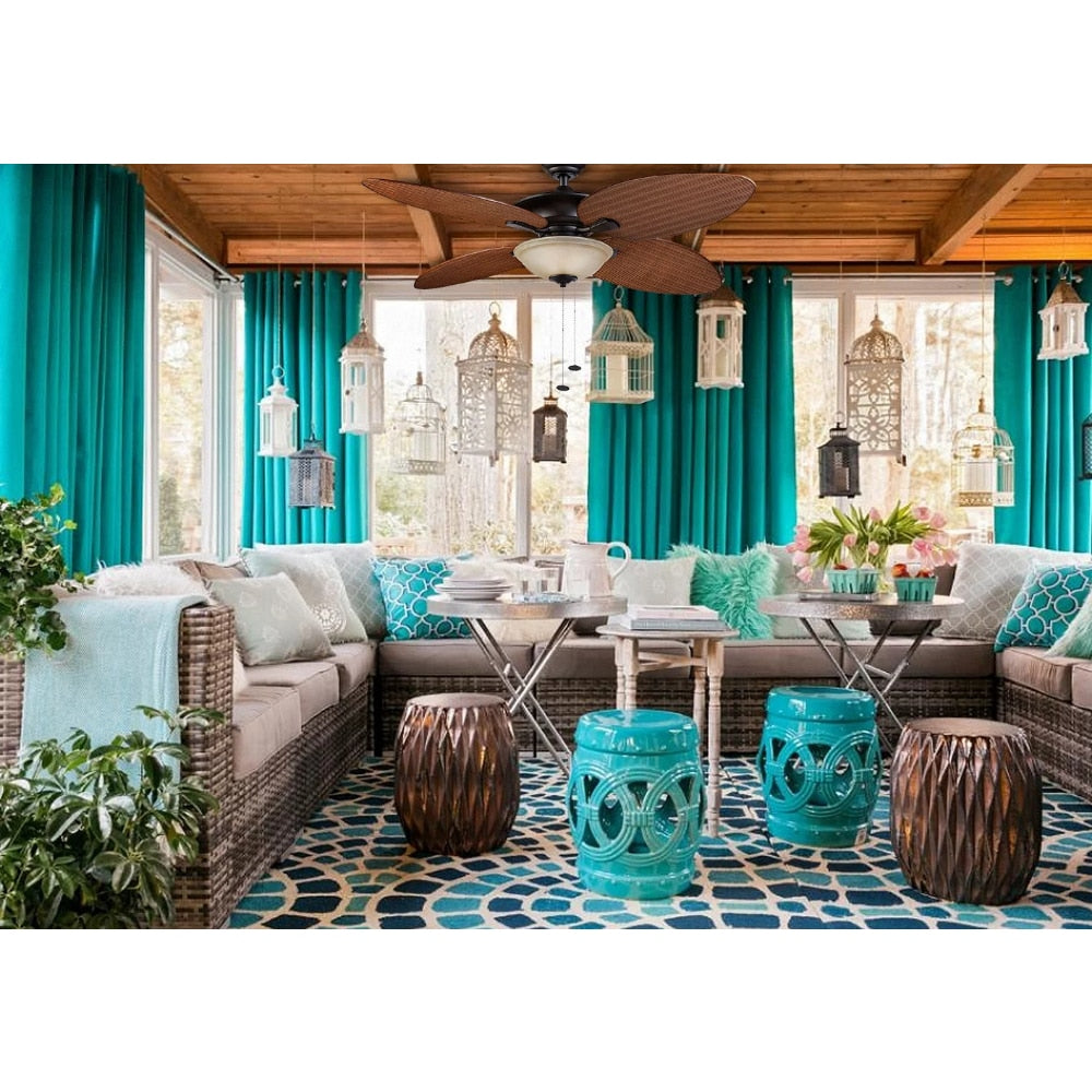 52" Sunset Key Bronze 4-Blade Tropical Ceiling Fans W/ Reversible Airflow Room Decor Home Fan Ceiling Fan with Led Light